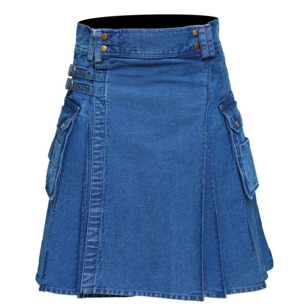 Men’s Deluxe Utility Denim Kilt – Modern Utility Kilt for Men, Authentic Jean Kilts with Tactical Style