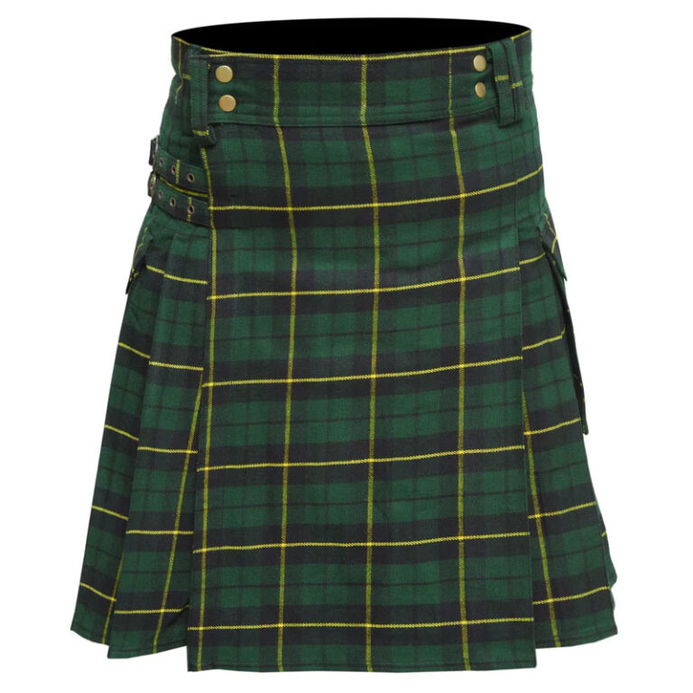 Scottish Men’s Modern Wallace Hunting 16oz Tartan Pockets Utility Kilt, Cargo Kilt