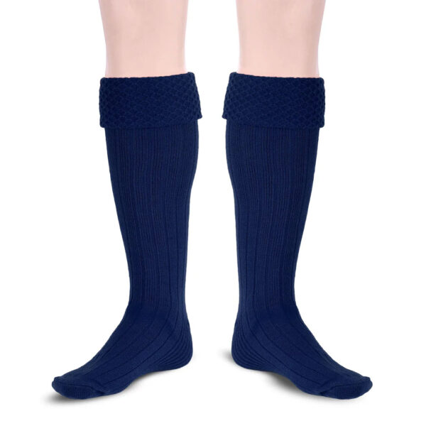 Scottish Bubbles Kilt Hose for Men, Ribbed Socks for USA Shoe Sizes – Navy Blue