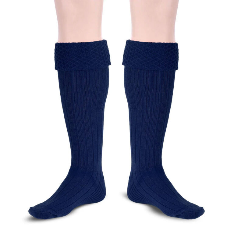 Scottish Bubbles Kilt Hose for Men, Ribbed Socks for USA Shoe Sizes – Navy Blue
