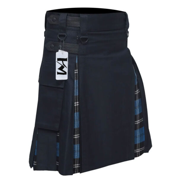 Men’s Blue Ramsay Tartan Hybrid Kilt with Cargo Pockets, Utility Kilt