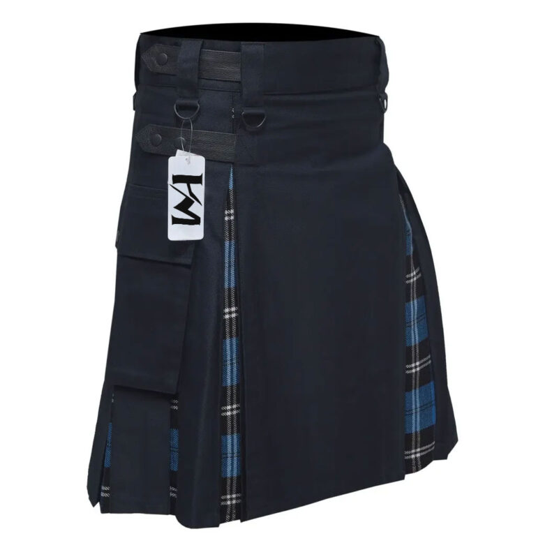 Men’s Blue Ramsay Tartan Hybrid Kilt with Cargo Pockets, Utility Kilt