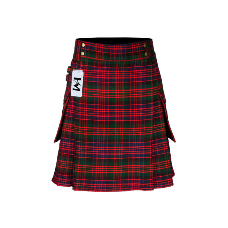 Scottish Men’s Modern Macdonald 16oz Tartan Pockets Utility Kilt, Cargo Kilt