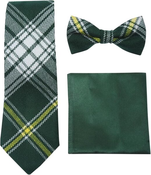 Premium Men’s Gift Tie Set – St. Patrick Tartan Necktie, Pocket Square & Bowtie